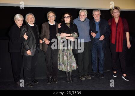 Anouk Aimee, Pierre Barouh, Nicole Croisille, Claude Lelouch, Francis Lai, Jean-Louis Trintignant, assistant à la projection de l'un Homme et une femme pour son 50e anniversaire à l'Arlequin le 6 novembre 2016 à Paris, France. Photo d'Alban Wyters/ABACAPRESS.COM Banque D'Images