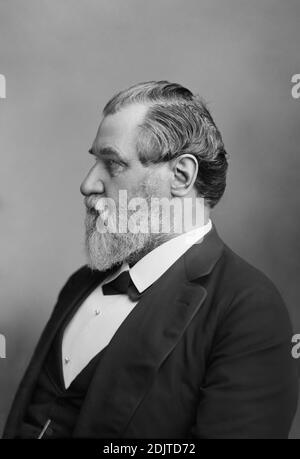 Leland Stanford (1824-1893), industriel américain, homme politique et fondateur de l'université de Stanford, généralement considéré comme un baron Robber pendant l'âge d'or, Profile Portrait, Washington, D.C., USA, photo de C.M. Bell, 1890 Banque D'Images