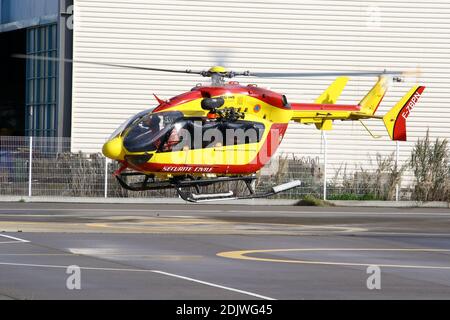 Dragon 06, (name of the helicopter of the Civil Security assigned to the department of the Alpes-Maritimes), model Airbus Helicopter EC-145 which is based on the airport of Cannes Mandelieu (LFMD), southern France on November 25, 2016. Photo by Philippe Farjon/ABACAPRESS.COM Stock Photo