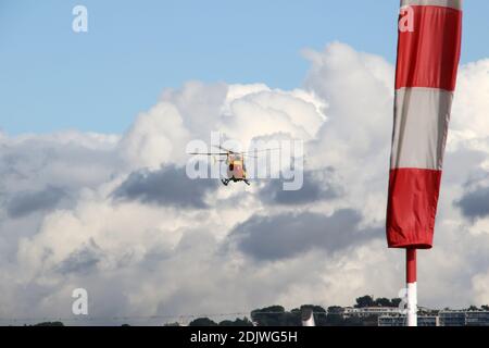 Dragon 06, (name of the helicopter of the Civil Security assigned to the department of the Alpes-Maritimes), model Airbus Helicopter EC-145 which is based on the airport of Cannes Mandelieu (LFMD), southern France on November 25, 2016. Photo by Philippe Farjon/ABACAPRESS.COM Stock Photo