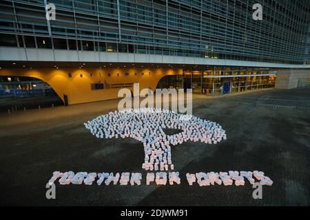 Brussels, Belgium. 14th Dec, 2020. An installation calling for the protection of forests is seen outside the European Commission headquarters in Brussels, Belgium, on Dec. 14, 2020. Credit: Zheng Huansong/Xinhua/Alamy Live News Stock Photo