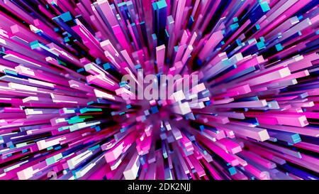 Paysage dispersé de nombreux cubes bleus et violets Banque D'Images