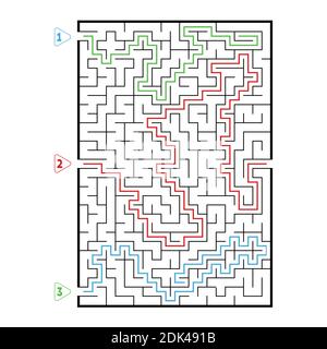 Grand labyrinthe rectangulaire abstrait. Jeux pour enfants. Puzzle pour enfants. Trois entrées, une sortie. Tambour de conuntambour de labyrinthe. Illustration vectorielle plate isolée Illustration de Vecteur