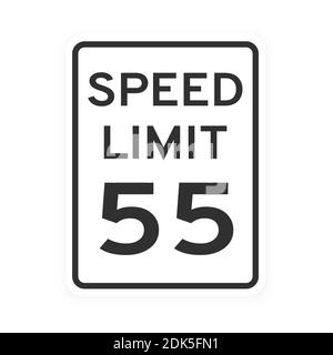 Limite de vitesse 55 signalisation routière icône de style plat dessin vectoriel illustration isolée sur fond blanc. Signalisation routière standard verticale avec texte et nu Illustration de Vecteur