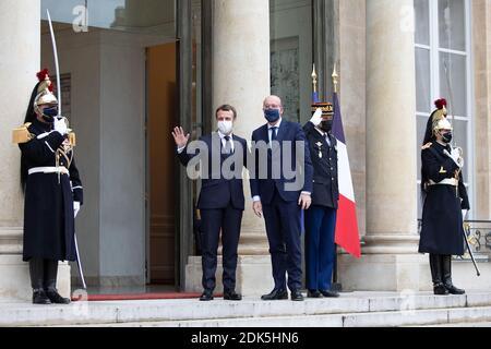 Paris, France, le 14 décembre 2020, Charles Michel, président du Conseil européen et François Loock/Alamy, président français d'Emmanuel Macron Banque D'Images