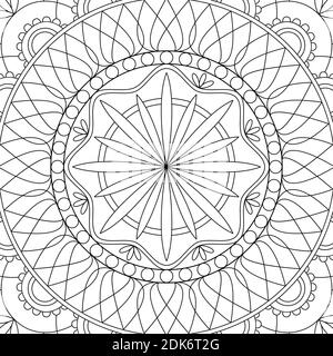 Colorant floral symétrique antistress. Dessin ethnique, mandala. Répétition vectorielle linéaire. Illustration de Vecteur