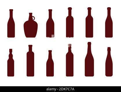 Grand ensemble de bouteilles de vin Silhouette. Vecteur isolé sur fond blanc. Illustration de Vecteur