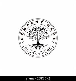 Tree of Life Stamp Seal Emblem Oak Banyan Maple logo design Stock Vector