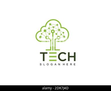 modèle d'inspiration avec symbole d'icône de logo d'idée de nuage d'arbre technologique Illustration de Vecteur