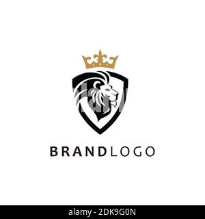 Logo moderne abstrait Shield King Tiger. Cette icône de logo s'intègre avec le Shield et le tigre de manière créative Illustration de Vecteur