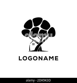 Le concept de maisons en pierre et d'arbre Illustration de Vecteur