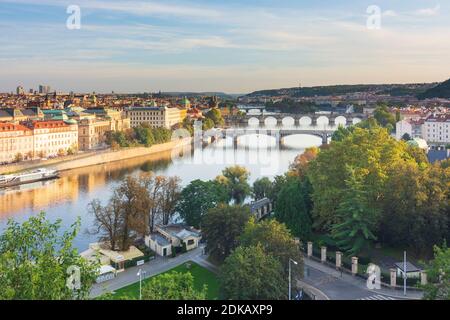 Praha, view from Letna Park to Vltava River and the city center in Holesovice, Praha, Prag, Prague, Czech Stock Photo