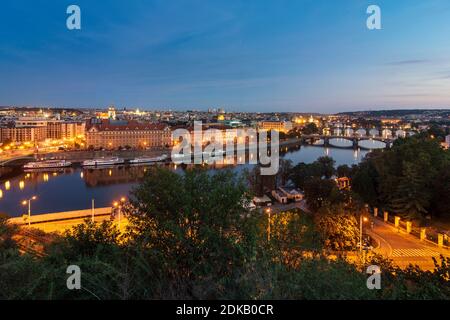 Praha, view from Letna Park to Vltava River and the city center in Holesovice, Praha, Prag, Prague, Czech Stock Photo