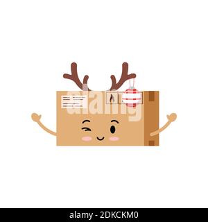 Boîte à colis de Chistmas icône de personnage de cerf isolée sur fond blanc. Illustration de Vecteur