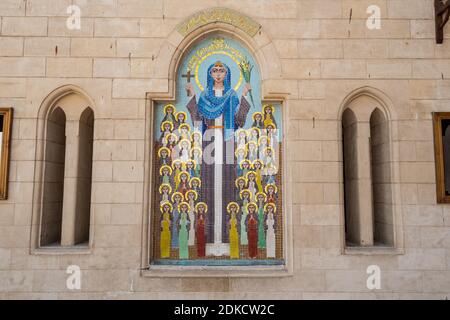 Art mural de l'église orthodoxe copte de la Vierge Marie, également connue sous le nom d'église suspendue, ou église de l'escalier. Banque D'Images