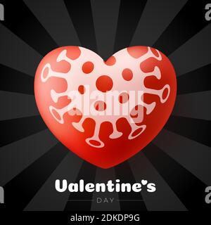 Concept de Saint-Valentin sûr. La Valentin rouge amour coeur et quarantaine danger biologique. Coronavirus Covid et coeur d'amour. Illustration vectorielle Illustration de Vecteur