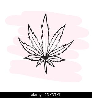 Dessin de contour. Feuille de chanvre cannabis médical Illustration de Vecteur