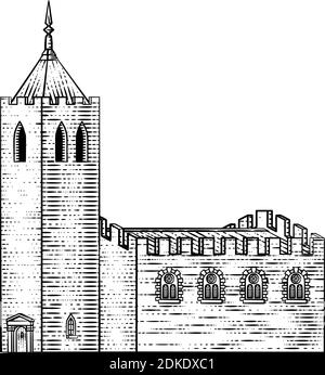 Cathédrale de l'église ancien bâtiment médiéval ancien Illustration de Vecteur