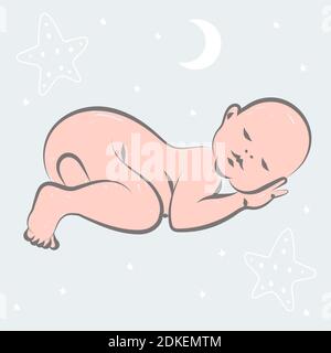 Baby Line Art Bebe Endormi Dessine Dans Un Style De Contour Modele Isole De Douche De Bebe Illustration Vectorielle Petit Garcon Mignon Image Vectorielle Stock Alamy