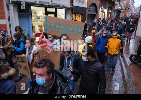 Un rassemblement d'acteurs culturels a eu lieu à Toulouse, France, le 15 décembre 2020. Parce qu'elles sont considérées comme des activités non essentielles par le gouvernement, les espaces liés à la culture restent fermés jusqu'au début de l'année 2021. Dans le même temps, les mesures du deuxième confinement liées à la pandémie de Covid-19 sont assouplies pour d'autres activités. Photo de Patrick Batard / ABACAPRESS.COM Banque D'Images