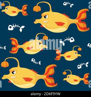 motif sans couture poisson monstre poisson mer profonde anglerfish Illustration de Vecteur