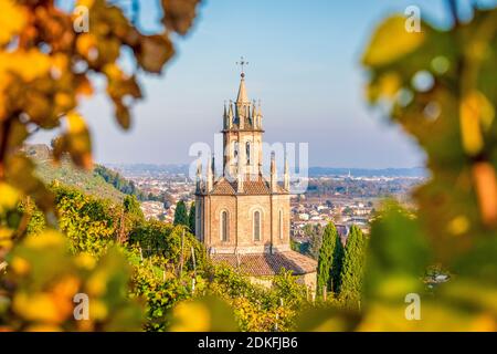 Temple de S. Martino parmi les vignobles, Eglise Colle di San Martino, Col San Martino, province de Trévise, Vénétie, Italie Banque D'Images