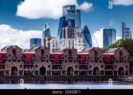 The Shadwell Basin and City of London Skyline, London, UK. Stock Photo