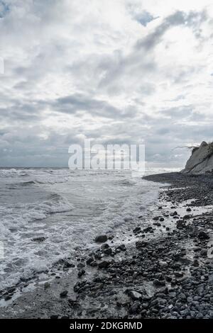 Denmark, Møn peninsula, landscape at Møns Klint, near Møn Fyr, stone beach, approaching storm Stock Photo