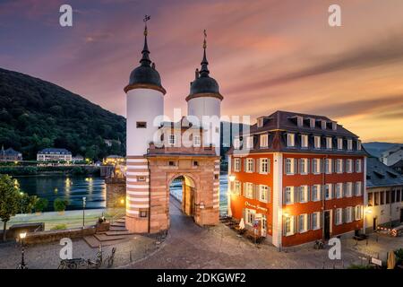 Gate to the old bridge in Heidelberg, Germany Stock Photo