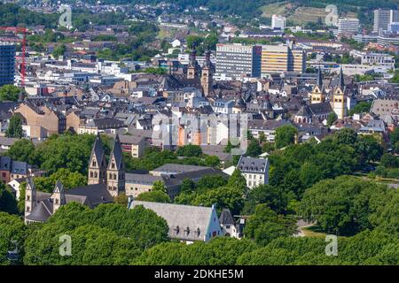 Vieille ville avec basilique Saint-Kastor, vue de la forteresse d'Ehrenbreitstein, Koblenz, Rhénanie-Palatinat, Allemagne, Europe Banque D'Images