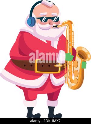 joli père noël jouant du saxophone personnage vecteur illustration design Illustration de Vecteur