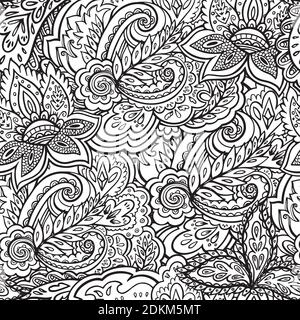 Motif sans couture dans un style ornemental. Illustration noir et blanc pour livre de coloriage pour adultes. Illustration de Vecteur