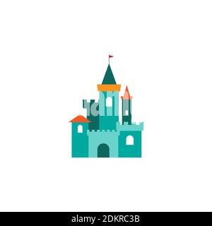 Château magique de conte de fées. Icône de dessin animé. Tour, forteresse. Conte de fées, magie, logo fantaisie. Vacances. Illustrarion vectoriel isolé sur blanc Illustration de Vecteur