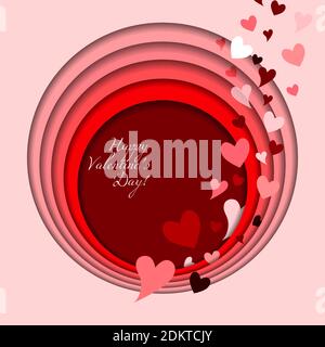 Bannière de la Saint-Valentin. Arrière-plan avec effet de coupe de papier et différents coeurs colorés. Copiez l'espace pour votre texte. Carte-cadeau, publicité, affiche Illustration de Vecteur