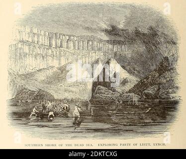 Rive sud de la mer Morte. Groupe d'exploration du lieutenant Lynch du livre 'ces champs saints : Palestine, illustré par le stylo et le crayon' de Manning, Samuel, 1822-1881; Société religieuse de la tracte (Grande-Bretagne) publié en 1874 Banque D'Images