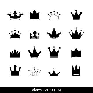 Mettre en place la couronne de l'affiche noire. Concevez des logos modernes King Crown pour les entreprises. Logotype vectoriel isolé sur fond blanc. Illustration de Vecteur