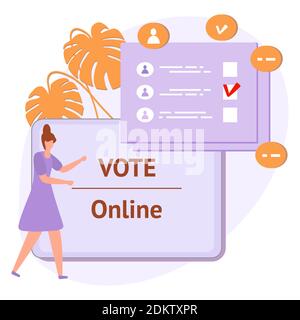 Illustration vectorielle les gens votent en ligne pour le candidat à l'élection de tablette Campagne choix en ligne concurrence politique élection présidentielle concept de Illustration de Vecteur