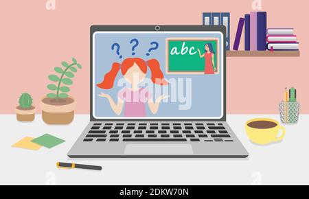 Défis de classe en ligne - difficultés d'alphabétisation et de lecture Illustration de Vecteur