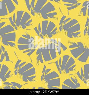 Le style d'impression monochrome laisse un arrière-plan de motif vectoriel transparent. Feuillage gris texturé découpé sur fond jaune or. Bio fait à la main Illustration de Vecteur