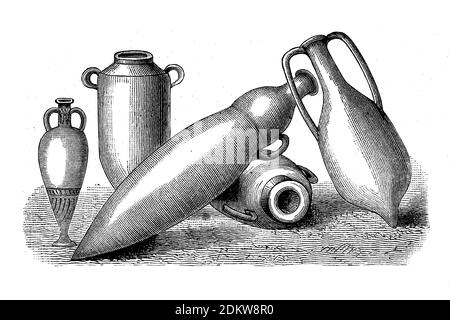 Amphore, amphore, carafe romaine, illustration de 1885 / Amphoren, Amphore, römischer Weinkrug, Illustration aus 1885, Historisch, historique, numérique reproduction améliorée d'un original du XIXe siècle / digitale Reproduktion einer Originalvorlage aus dem 19. Jahrhundert Banque D'Images