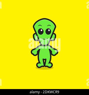 adorable personnage vert de mascotte extraterrestre. design isolé sur fond jaune. Banque D'Images