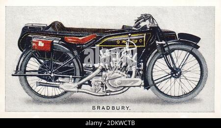 Antique cigarettes cards. 1920s. Lambert & Butler Cigarettes (series of Motorcycles). 6 hp Bradbury sports motorcycle. Bradbury Motor Cycles was a Bri Stock Photo