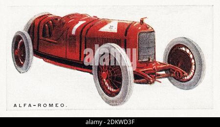 Cartes de cigarettes anciennes. 1926. Cigarettes Lambert & Butler (3e série de voitures automobiles). Voiture de course alfa Romeo. Le RL Alfa Romeo a été produit entre Banque D'Images