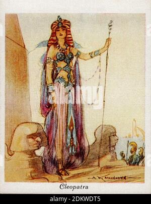 Antique cigarettes cards. Players Cigarettes (series Famous Beauties ). Cleopatra. 1937 Cleopatra VII Philopator (69 – 30 BC) was the last active rule Stock Photo