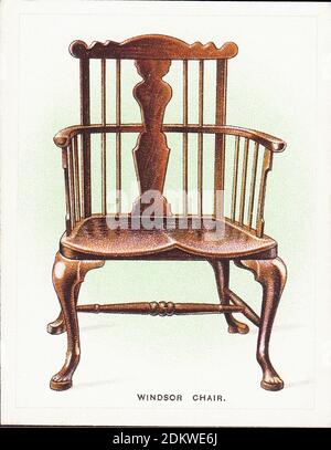 Antique cigarettes cards, Wills's Cigarettes cards (sereis Old Furniture). Windsor chair, early 18th century. 1924 Stock Photo