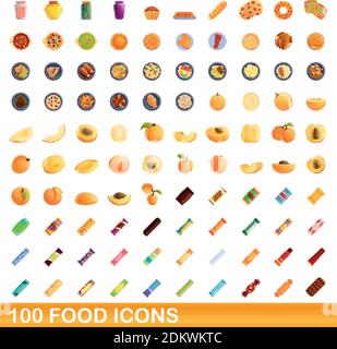 100 food icons set. Cartoon illustration de 100 icônes alimentaire vector set isolé sur fond blanc Illustration de Vecteur