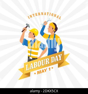 Bonne illustration internationale du scénario de la fête du travail. Convient aux cartes de vœux, affiches et bannières. Illustration de Vecteur