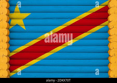 Drapeau national de la République démocratique du Congo sur un mur en bois, arrière-plan. La notion de fierté nationale et un symbole du pays. Peinture drapeaux Banque D'Images