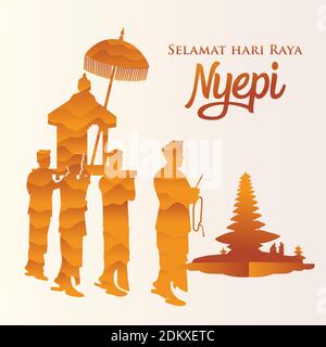 Selamat hari raya Nyepi. Traduction: Happy Day of Silence Nyepi. Convient aux cartes de vœux, affiches et bannières. Illustration de Vecteur