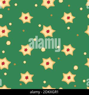 motif cookies sans couture sur fond vert. Illustration de Vecteur